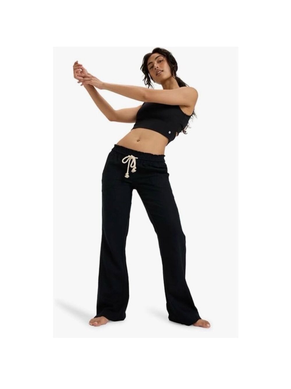 Roxy Oceanside Linen Drawstring Pants low rise NWT Sz Large linen blend